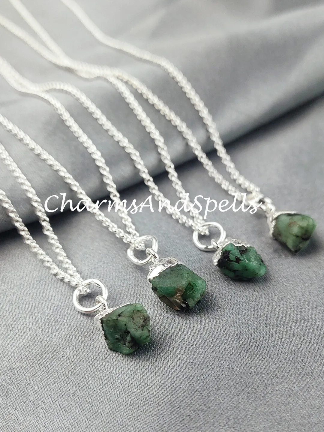 Natural Raw Emerald Necklace, Electroplated Gemstone Necklace, Delicate Elegant Layered Necklace, Birthday Gift, Wedding Gift, Gift for Mom