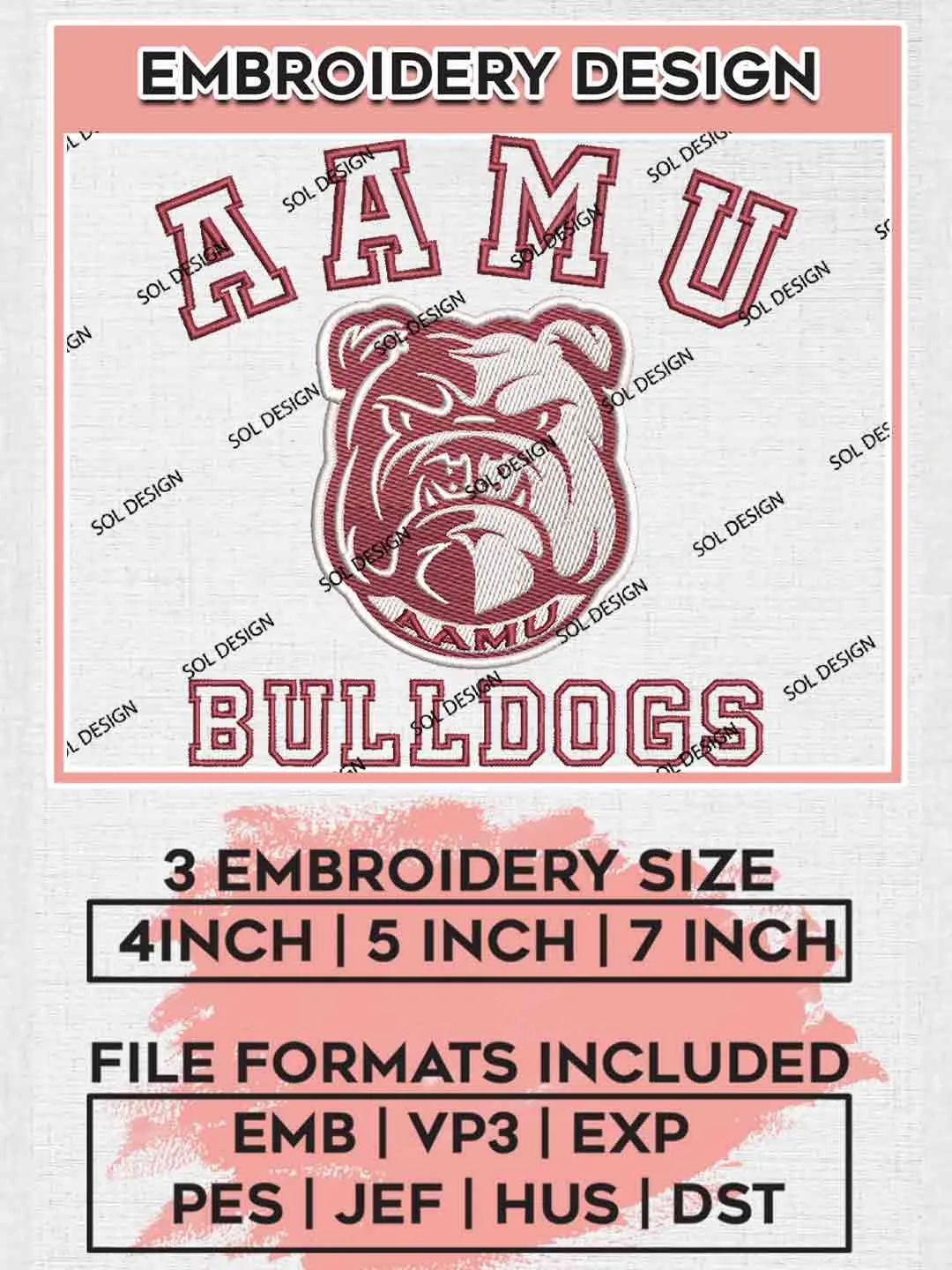 Alabama AM Bulldogs Embroidery Design, Football Embroidery files, Sport Machine embroidery files, 3 sizes, Instant Download