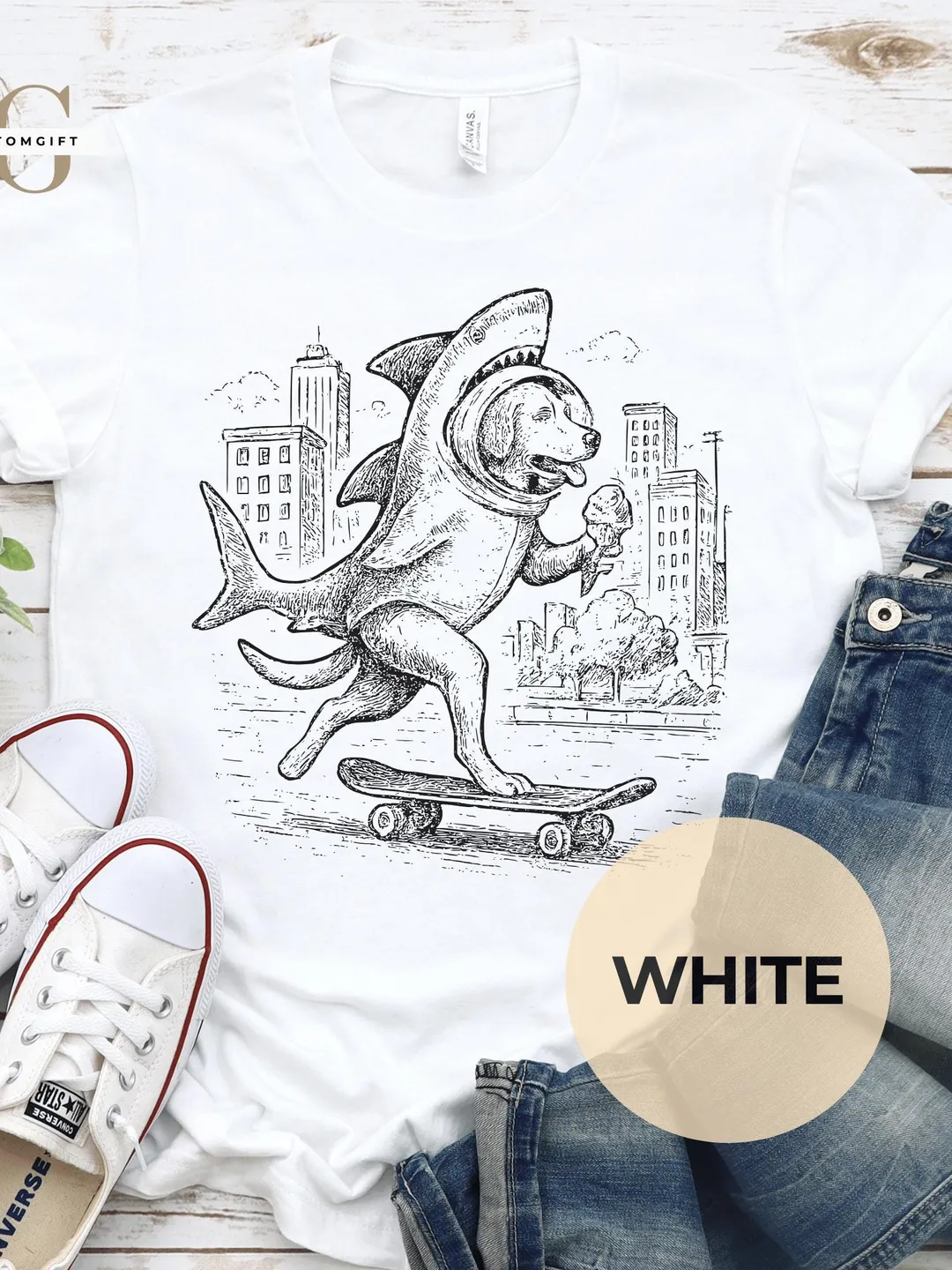 Funny  Labrador Shark Costume Shirt Dog Skateboard Graphic