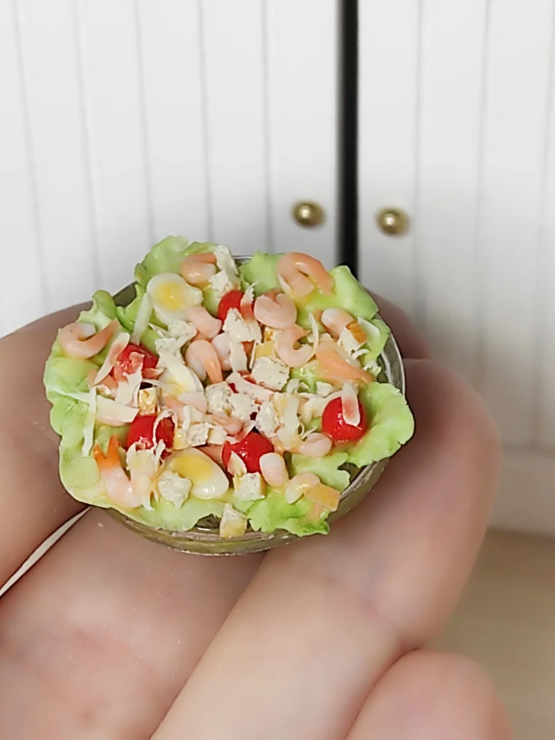 Realistic Caesar salad with shrimps - realistic salad - doll food - 1 12 scale - mini food - miniature for dollhouse