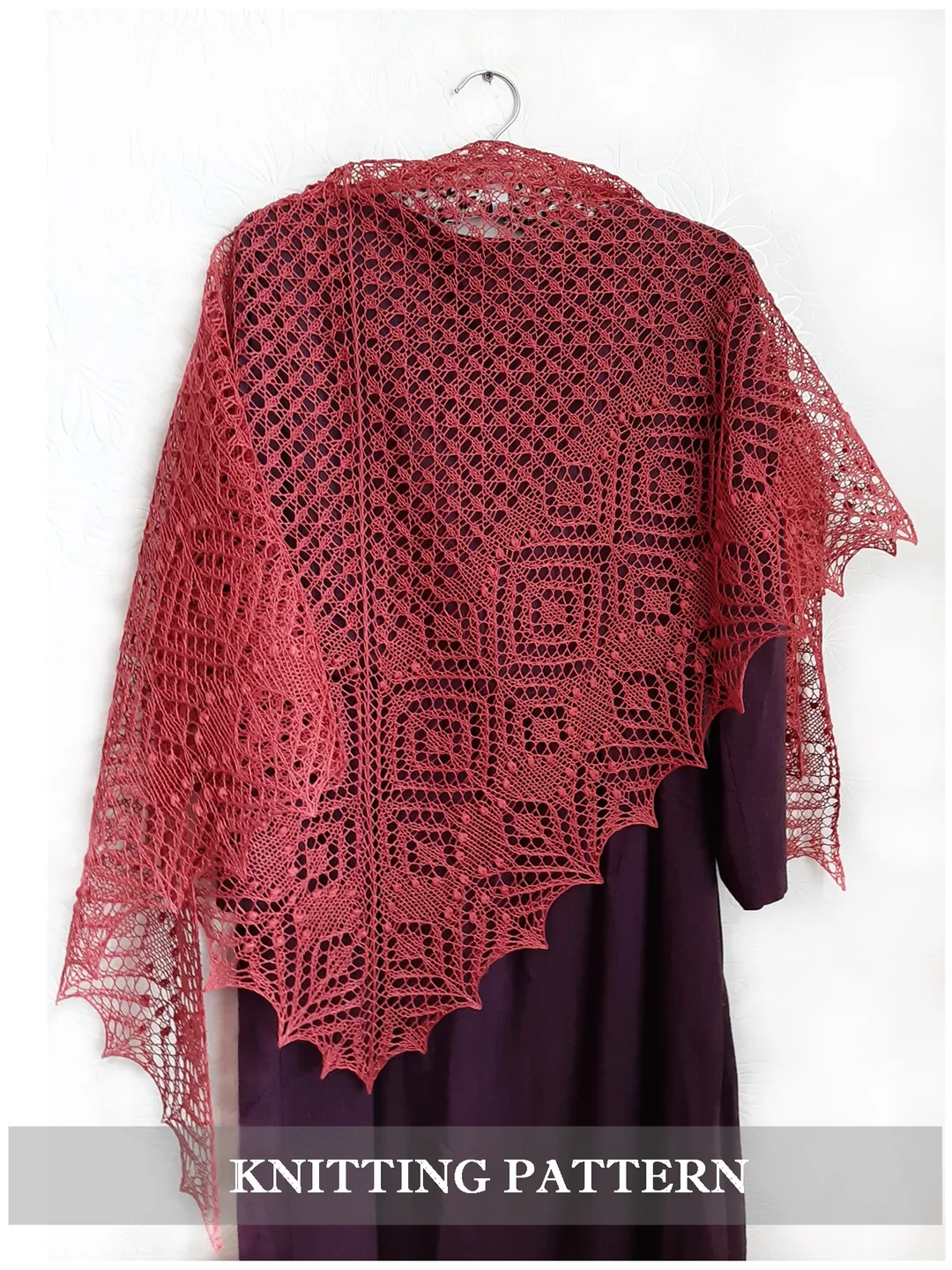 Knitting Pattern for Shawl with Lace and Nupps Stitches