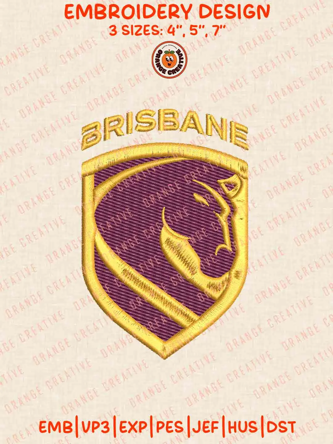 NRL Brisbane Broncos Logos Embroidery Design, NRL Rugby Team Machine Embroidery Digitized Pes File, 4 Sizes, Custom Size, Instant Download