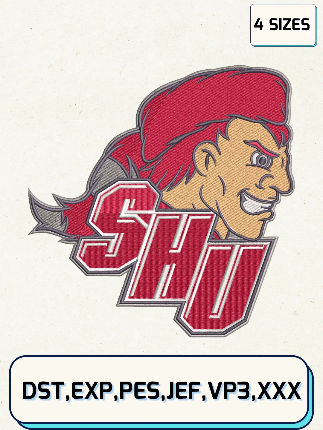 Sacred Heart Pioneers Secondary Logos Embroidery Design Files, NCAA Logos Embroidery Designs, Machine Embroidery Files, 4 Sizes