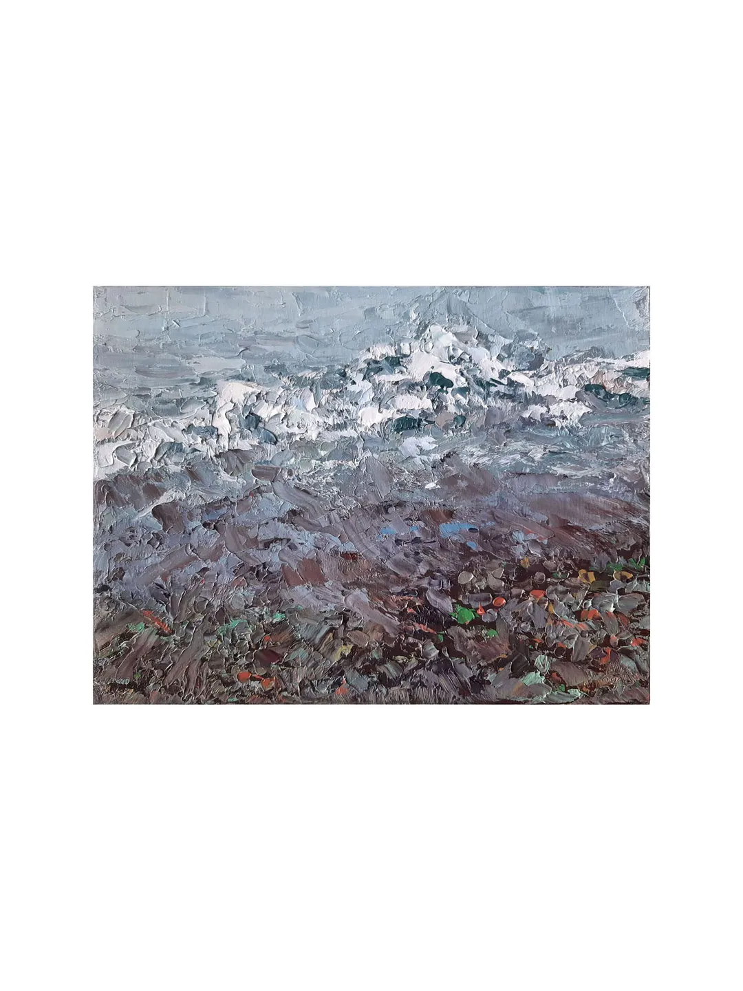 Sea Wave Painting 6x8" Sea Fog Artwork ORIGINAL ART Impressionist Wet Sand Painting Signed by artist Marina Chuchko