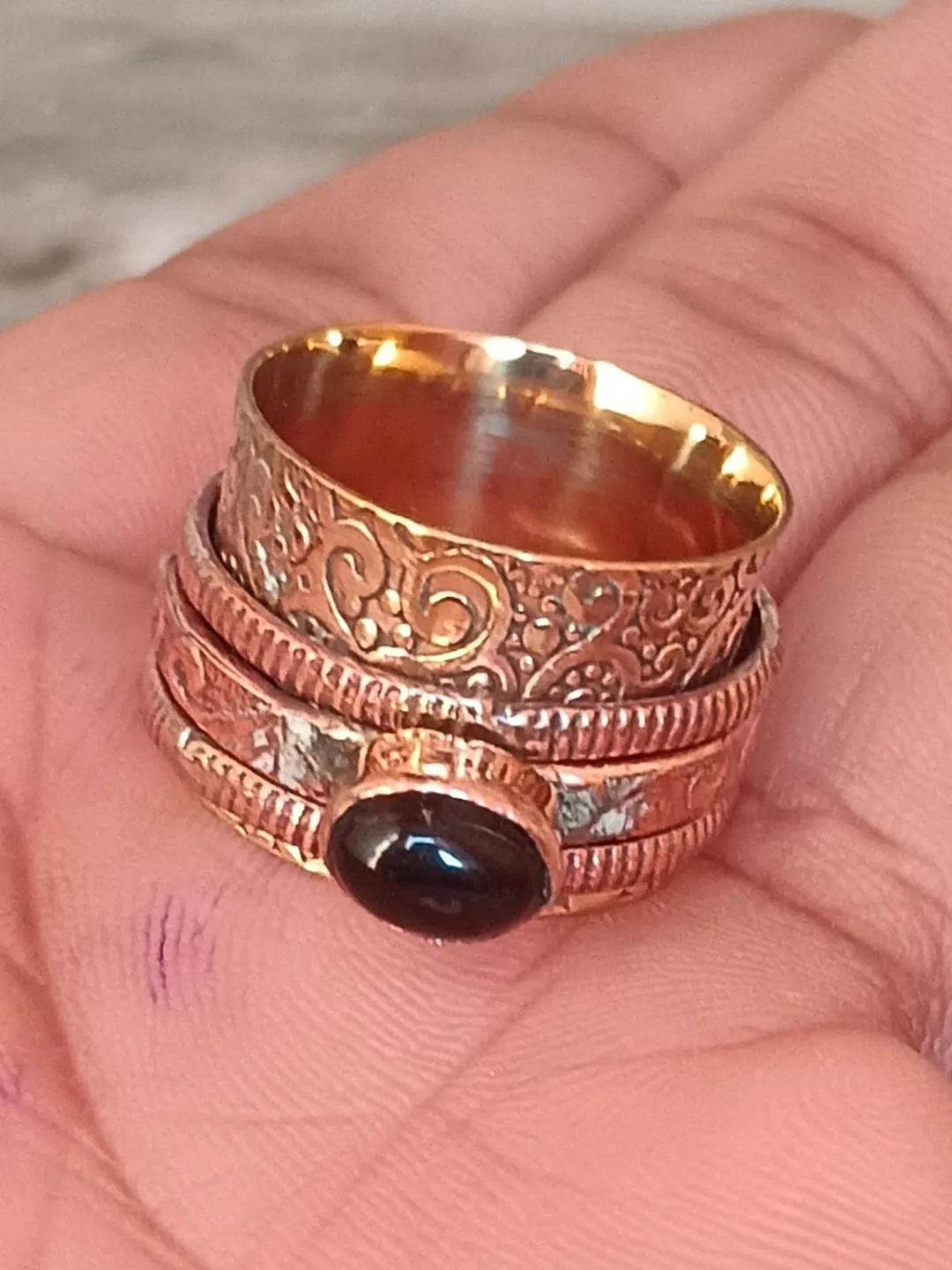 Handmade Black Onyx Copper Spinner Ring