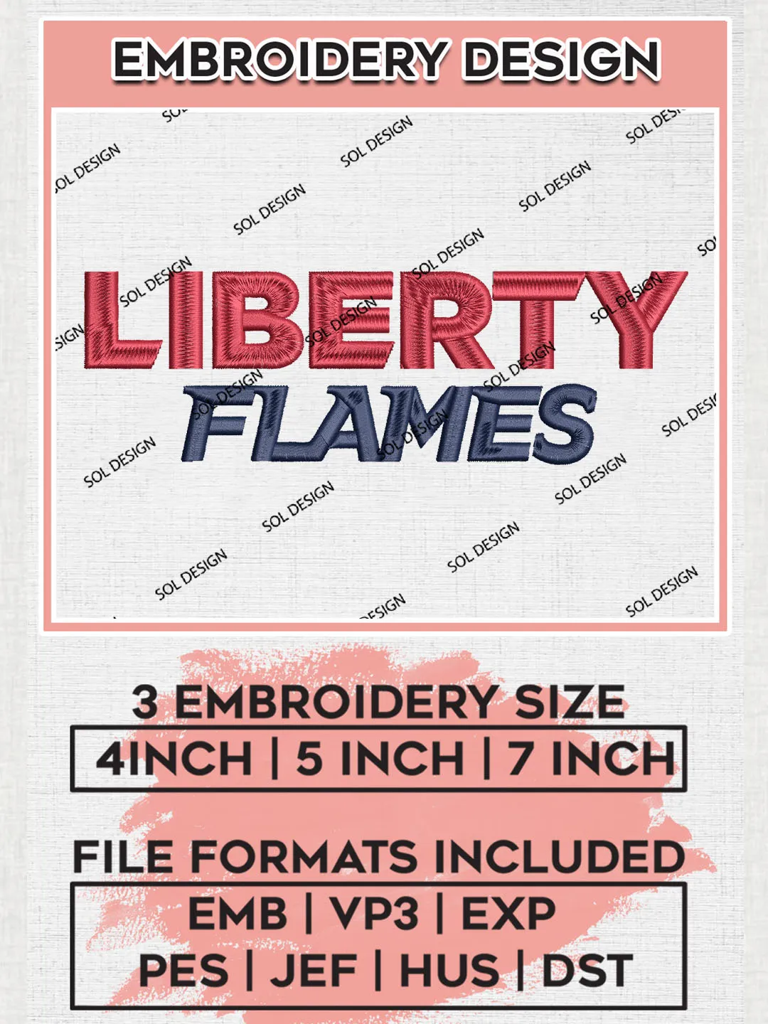 NCAA Liberty Flames Football Team Writing Logo Embroidery Design Files, NCAA Liberty Flames Machine Embroidery, NCAA Teams, Game Day, 3 sizes, NCAA Machine embroidery designs, Digital Download