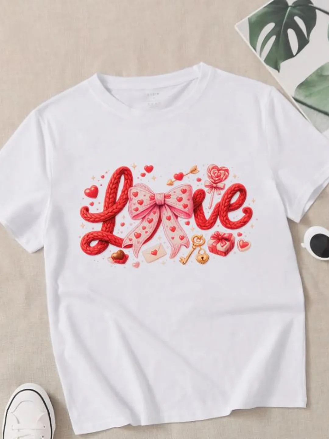 Love Bow Valentine T-Shirt | Romantic Heart Ribbon Graphic Tee
