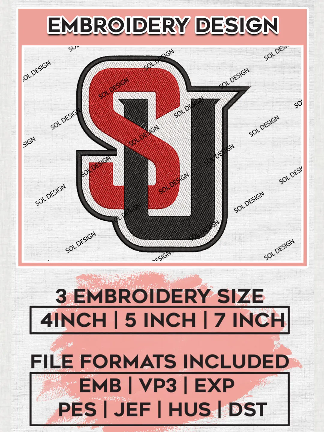 Seattle Redhawks Logo Machine Embroidery Design, NCAA SU Redhawks Team ...