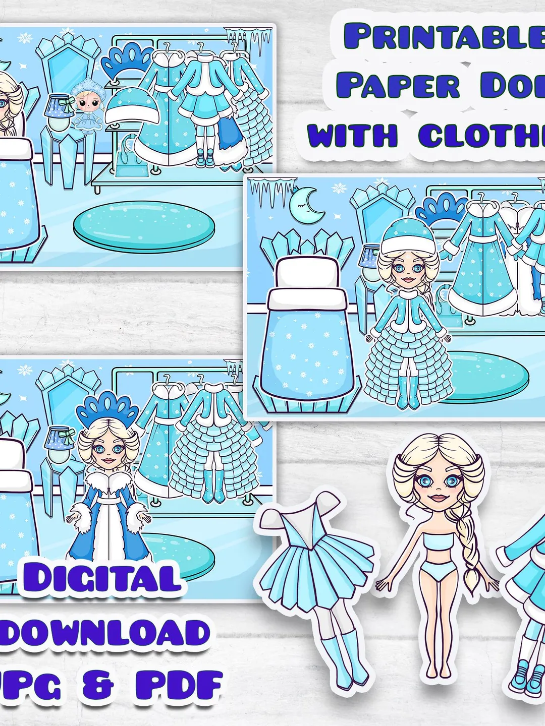 Blue Blythe paper doll clothes cut out, Printable paper doll digital PDF instant download, printable doll house, Busy book activity