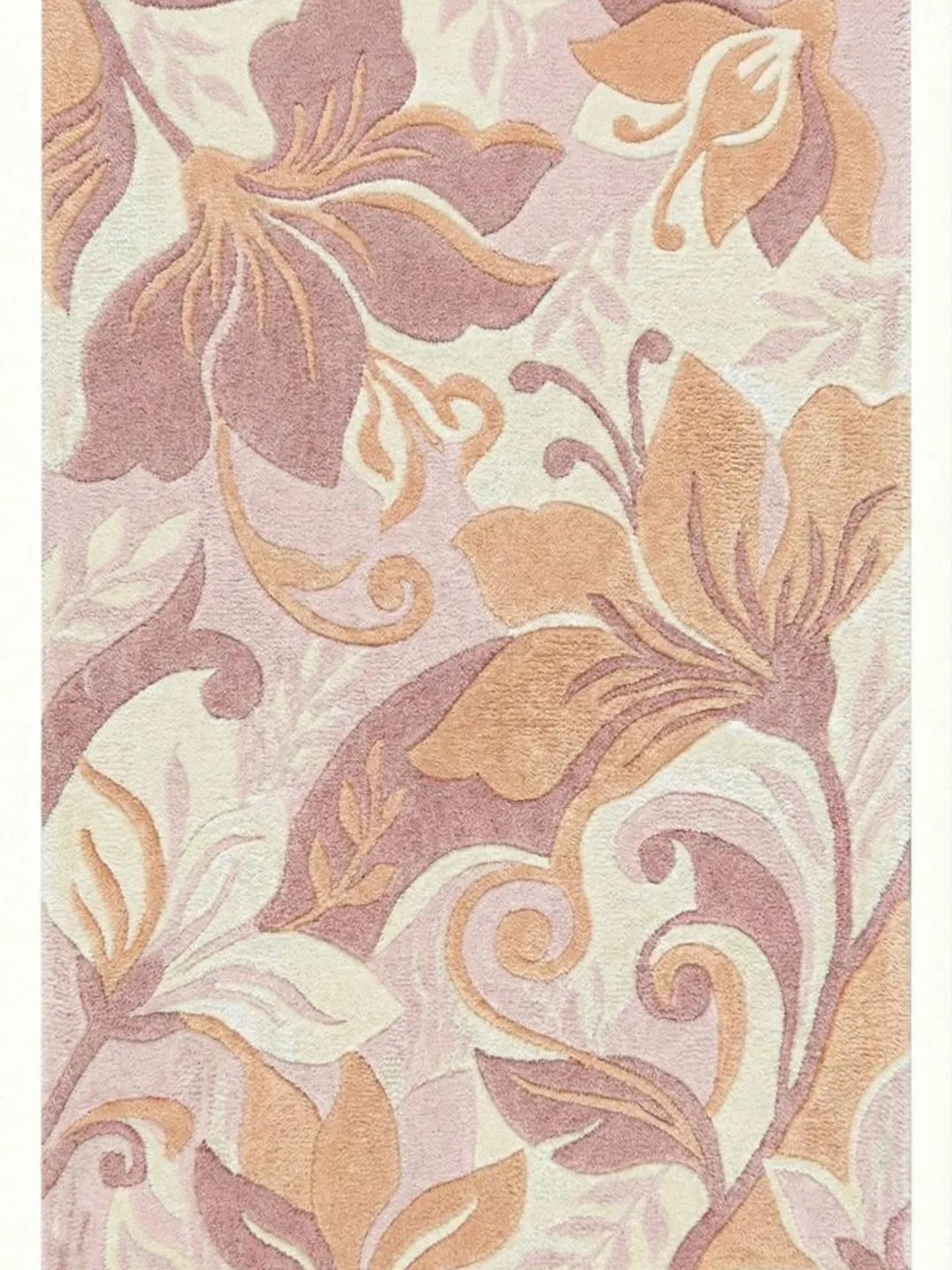 Hand Tufted Wool Floral Rug, Pastel Pink Botanical Carpet Modern Home Decor
