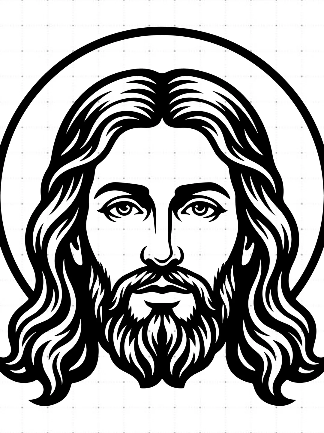 Jesus Halo SVG, Jesus Face Portrait SVG, Sacred Heart Halo Silhouette Cut File, Christian Faith Vector, Religious T-Shirt Design, Savior Head Graphic for Cricut Silhouette
