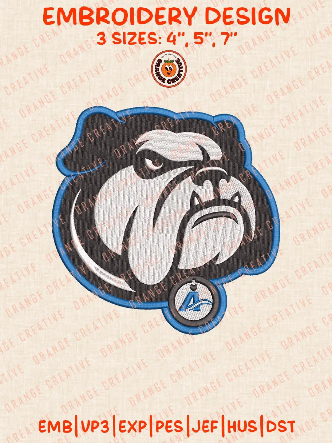 NCAA UNC Asheville Bulldogs Head Mascot Logo Embroidery Files, Sport Embroidery Designs, NCAA UNC Asheville Bulldogs Embroidery, College Football Team Designs, Digital Download