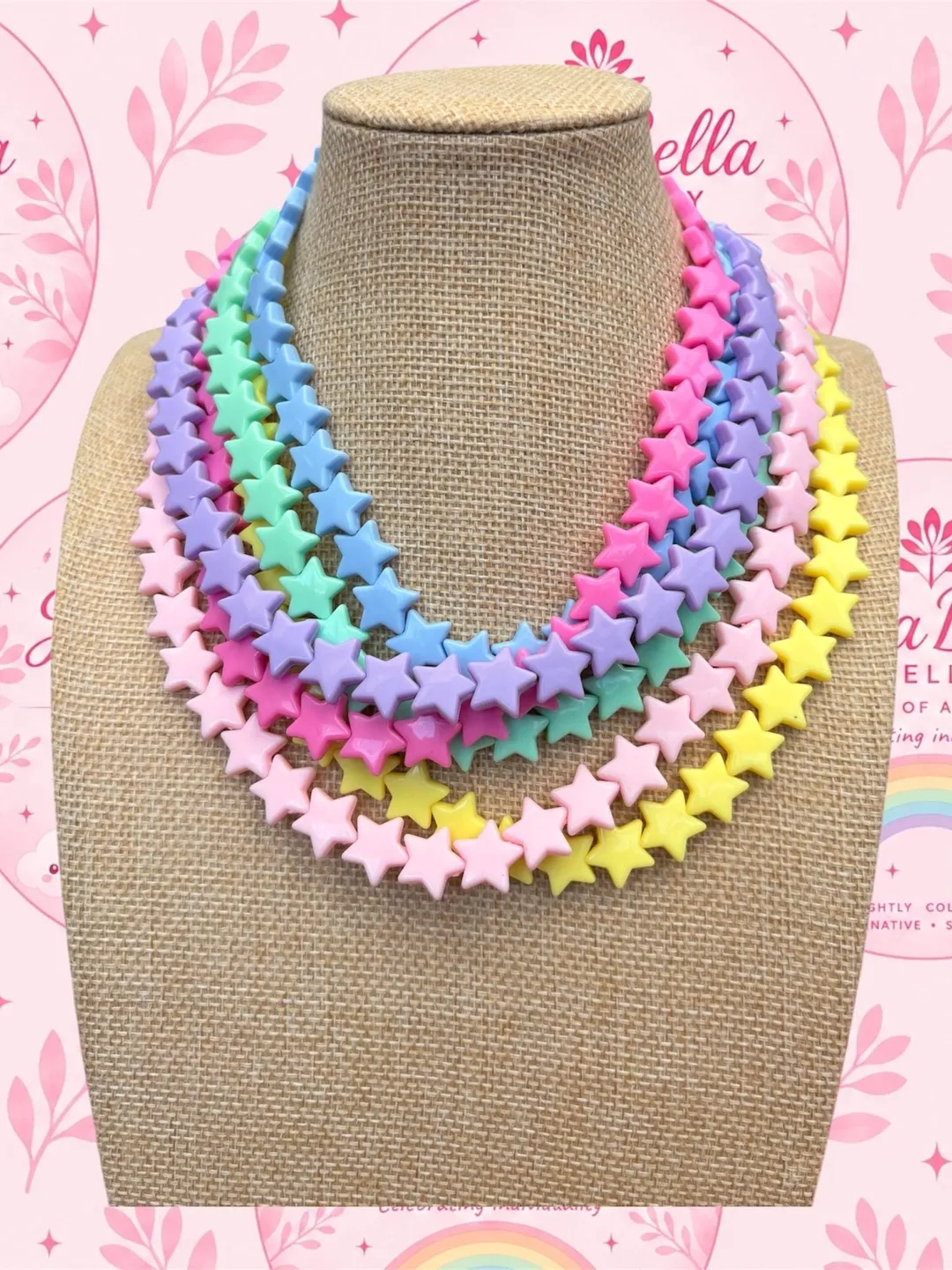 Kawaii pastel star beaded multi layer necklace