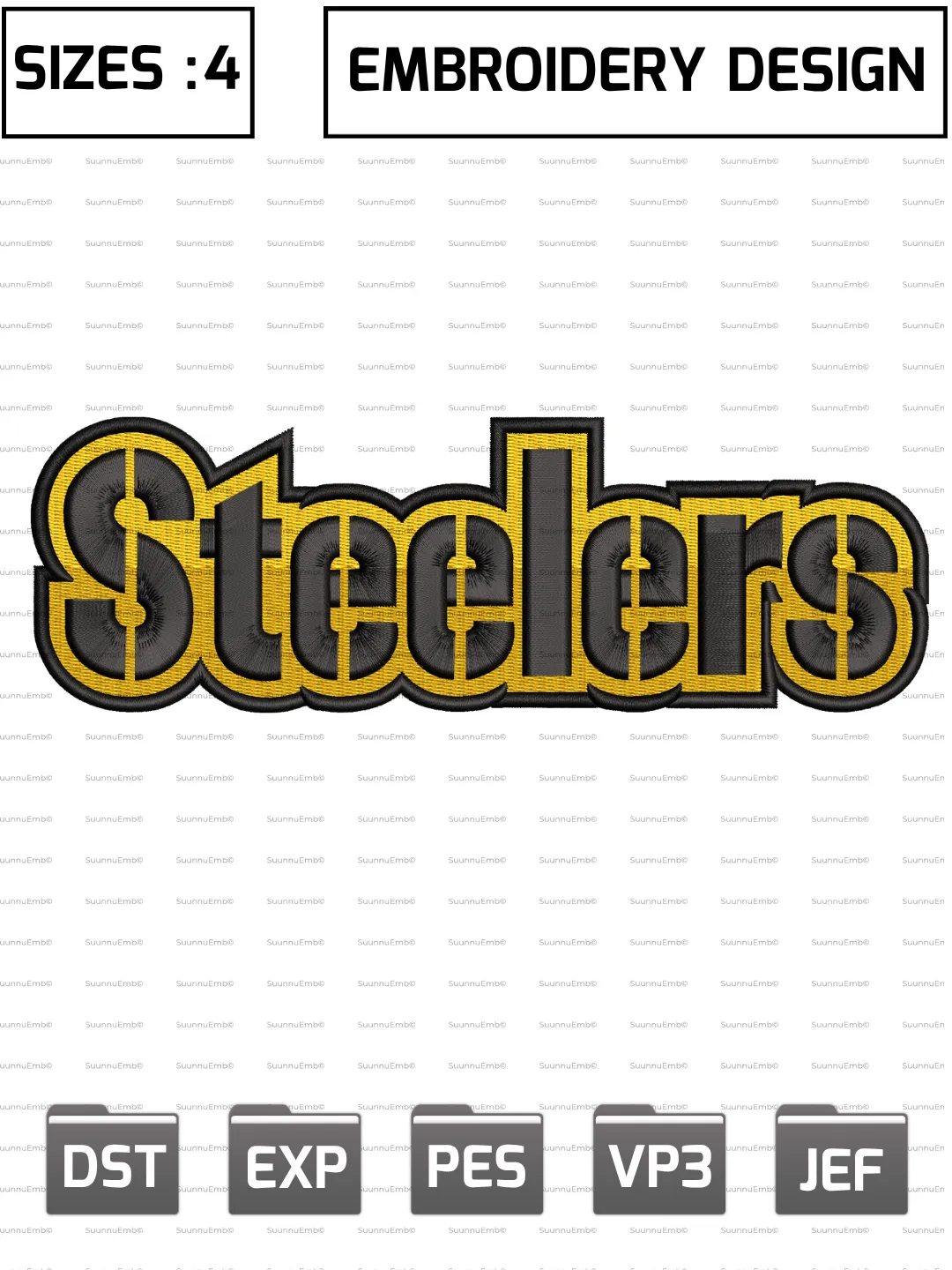 Pittsburgh Steelers Wordmark Logo Embroidery Design,NFL Logos Embroidery Design,NFL Teams, Machine Embroidery Design File,4 Sizes, Digital Download