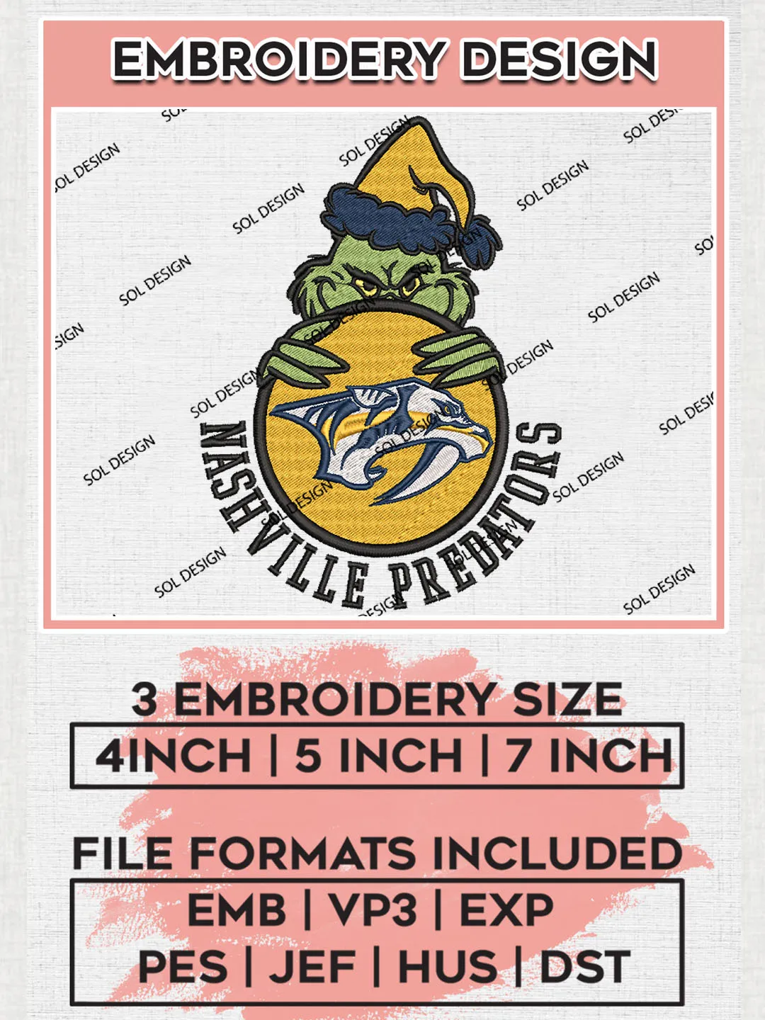NHL Nashville Predators Team x Christmas Grinch Logo Embroidery, Grinch Logo Embroidery files, NHL Hockey Team, NHL Nashville Predators Team Machine embroidery designs, Digital Download