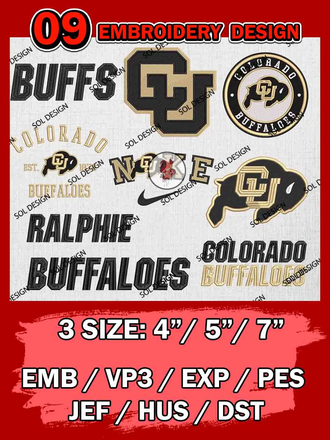 9 NCAA Colorado Buffaloes Bundle Embroidery Files, NCAA Colorado Buffaloes Team Bundle Embroidery Designs, NCAA Teams, National College Football Team 3 sizes, NCAA Colorado Machine Embroidery, Digital Download