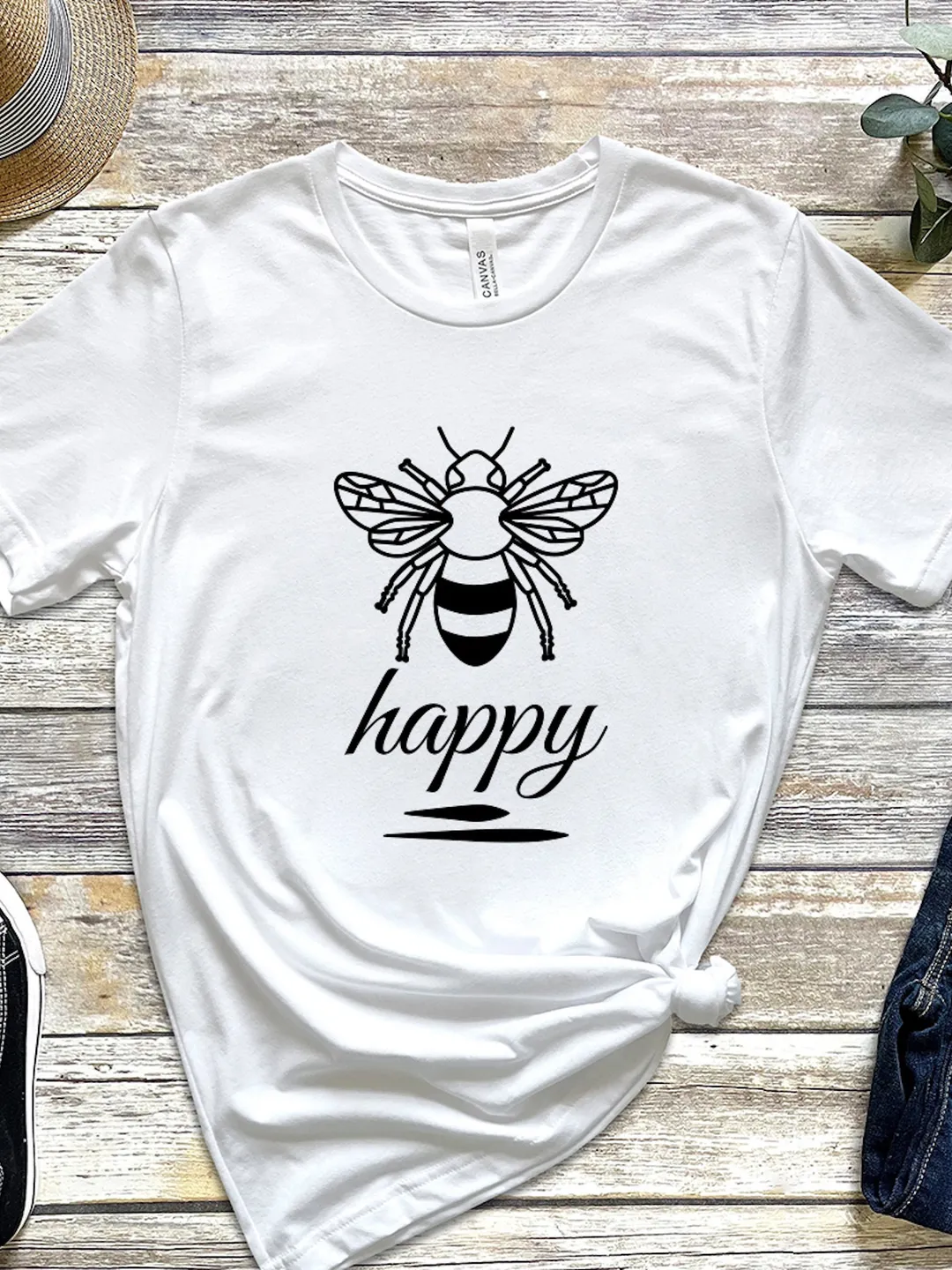 Bee Happy Shirt: Motivational Quote - Unisex Cotton Tee