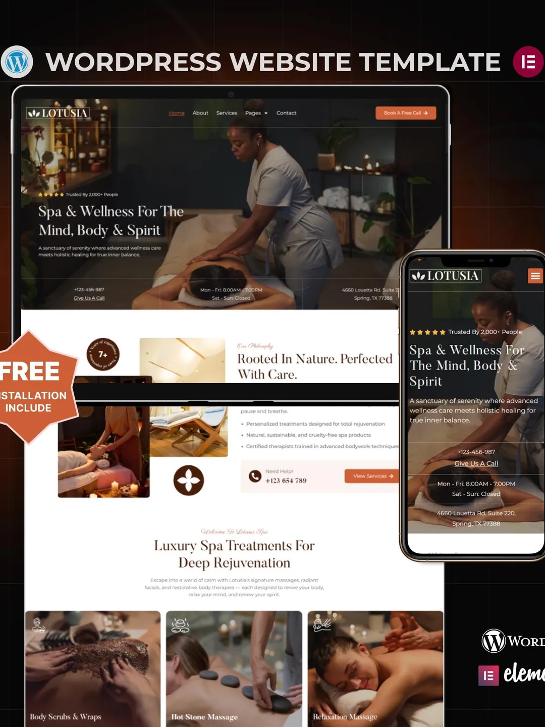 Luxury Spa and Wellness WordPress Elementor Template Kit | Skincare, Beauty Salon & Massage Website Template