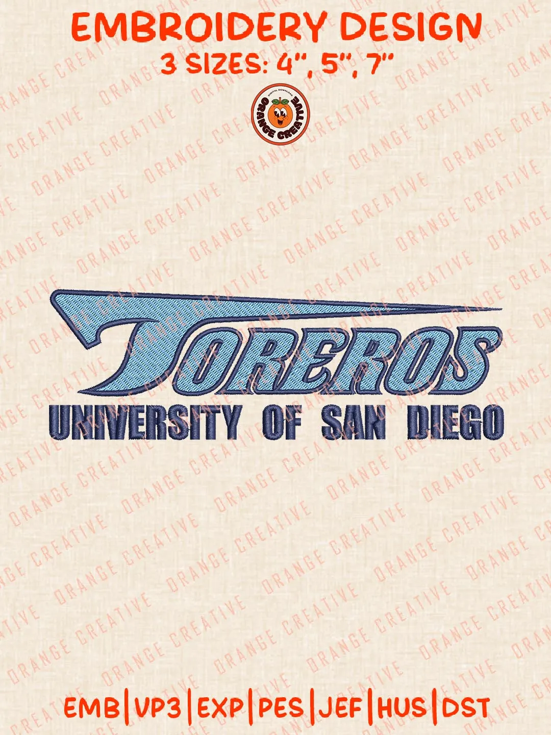 NCAA San Diego Uni.versity Toreros  Embroidery Design, NCAA San Diego Toreros Logo Embroidery Design, Machine Embroidery Design File, 4 Sizes, Digital Download
