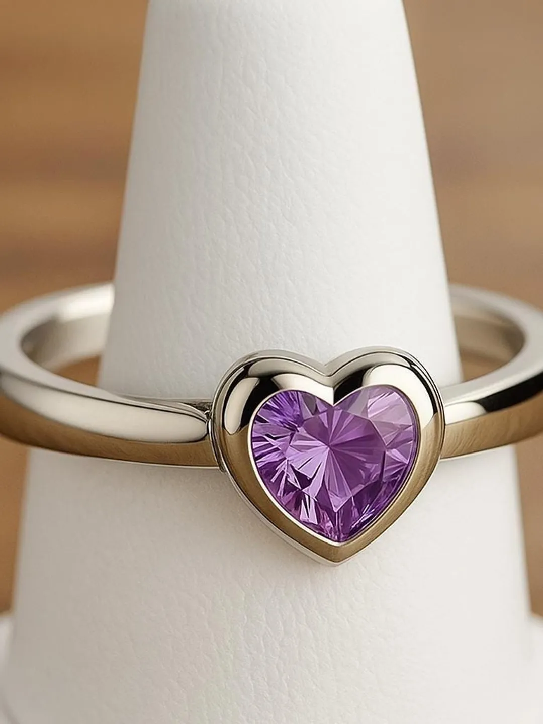 Heart Amethyst Ring: Sterling Silver Dainty Love Ring, February Birthstone