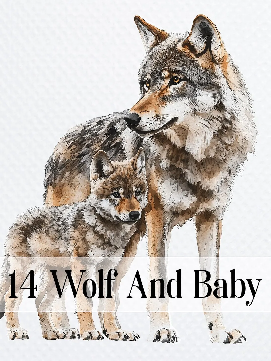 14 Wolf And Baby Wolf PNG Bundle, Little Wolf CubPrintable Watercolor clipart for sublimation, High Quality PNGs, crafting, junk journal