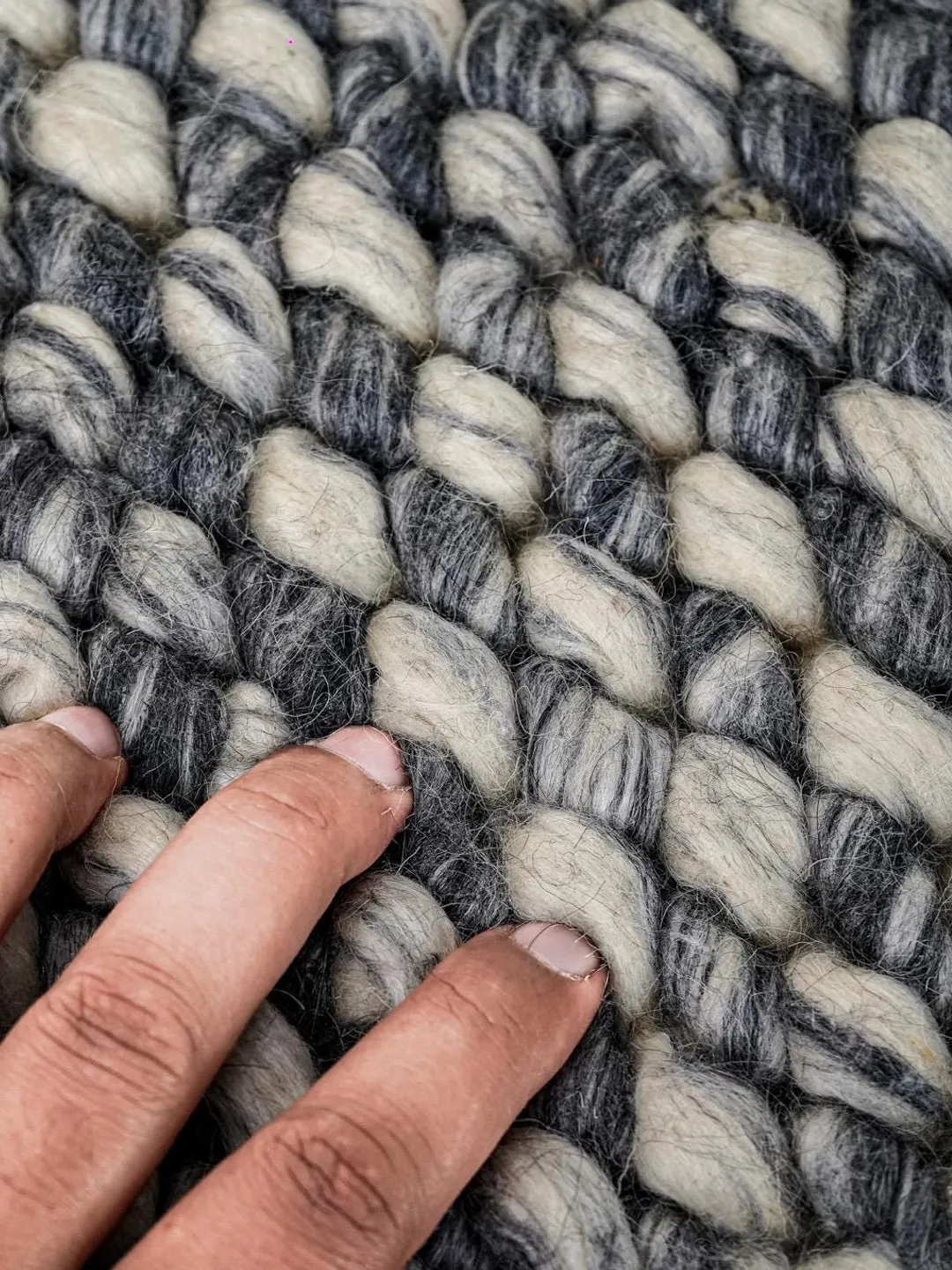 Multi Grey Mix Handwoven Cashew Weave Chunky Loop Wool Rug, Custom Made ...