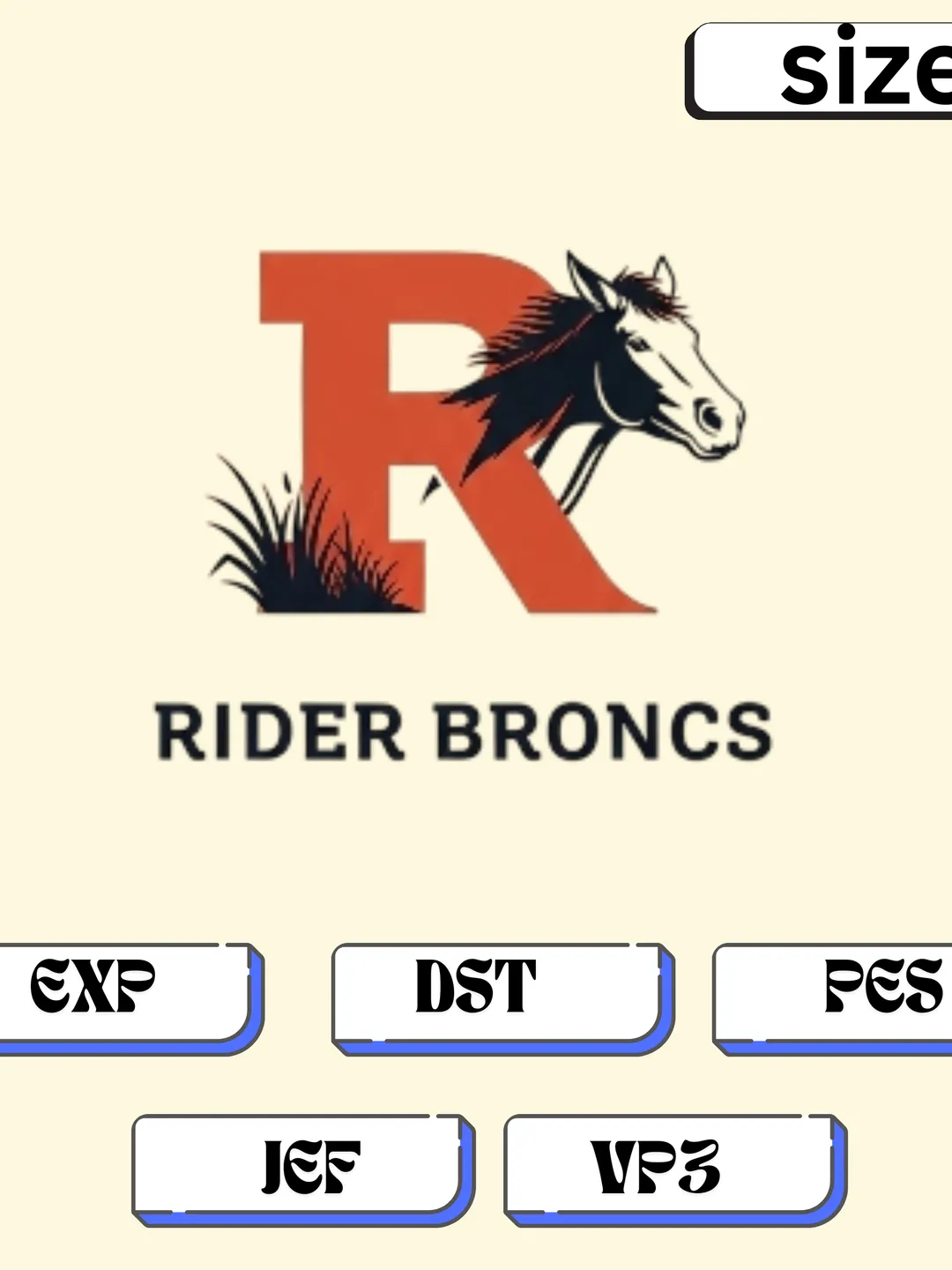 Rider Broncs Logo Embroidery Pattern | Multi-Size Machine Digitized File | DST, PES, JEF, EXP, VP3
