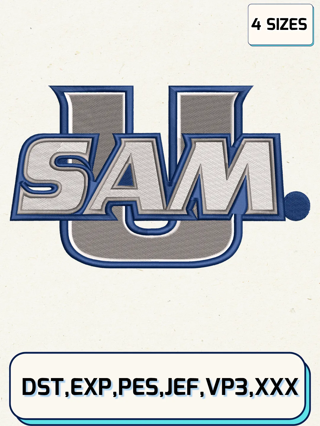 Samford Bulldogs Alternate Logos Embroidery Design Files, NCAA Logos Embroidery Designs, Machine Embroidery Files, 4 Sizes