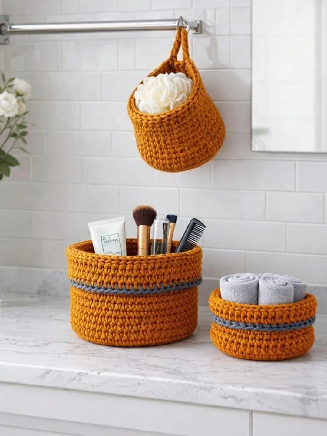 Crochet Hanging Basket Pattern PDF, Small Wall Storage Basket, Bathroom ...