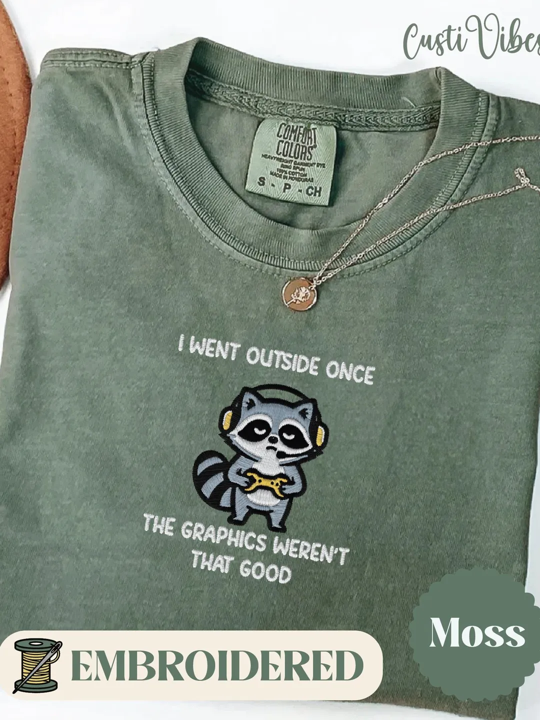 Embroidered Raccoon Gamer Shirt. Funny Gamer Embroidered Tee. Introvert Humor Gift. Cute Raccoon Shirt. Comfort Colors Embroidery