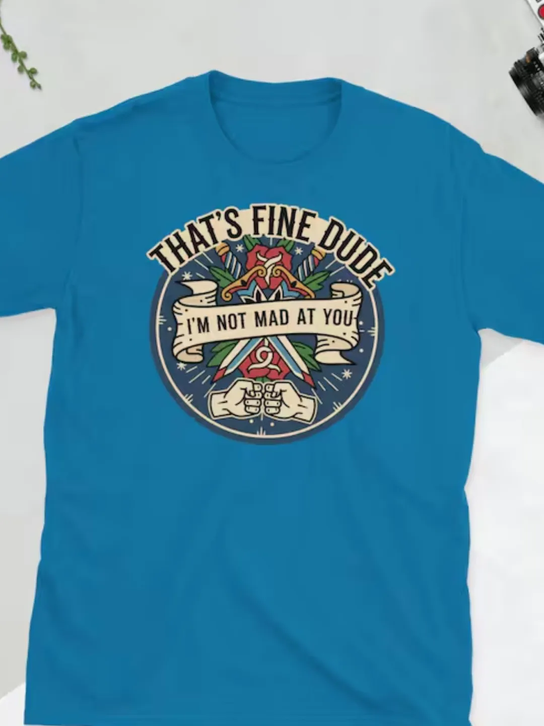 Retro Traditional Tattoo T-Shirt - That’s Fine Dude Graphic Tee - American Old School Style Dagger and Rose Art - Positive Vibe Unisex Top