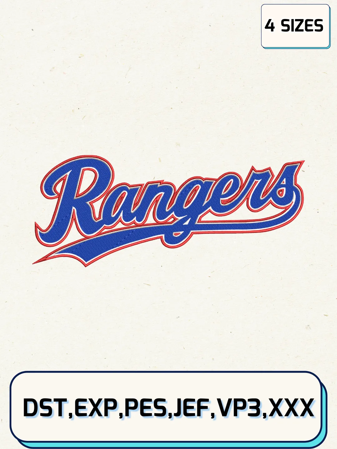 Texas Rangers Cap Logos Embroidery Design Files, MLB Logos Embroidery Designs, Machine Embroidery Files, 4 Sizes