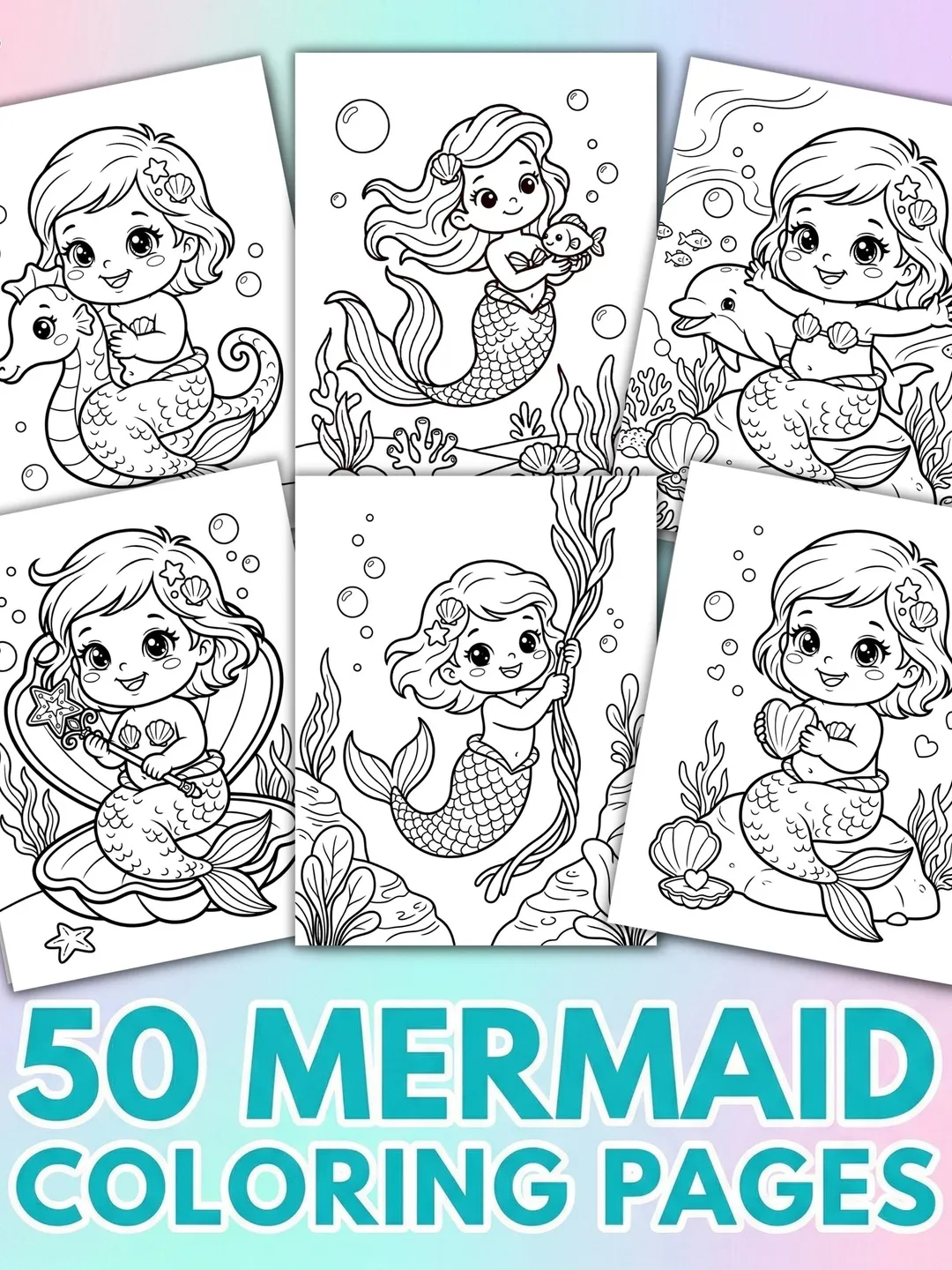 50 Mermaid Coloring Pages for Kids | Cute Mermaid Coloring Book ...