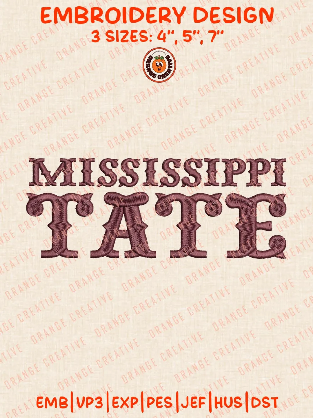 Mississippi State Text Logo Embroidery Design, NCAA Mississippi State Bulldogs Team Embroidery Design, Machine Embroidery Design File, 4 Sizes, Custom Size, Digital Download