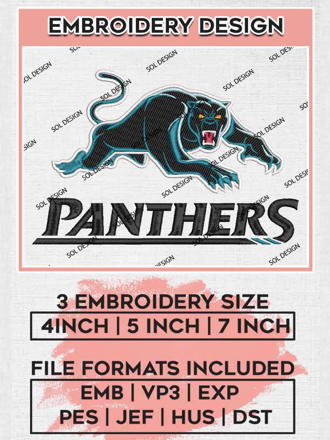 NRL Penrith Panthers Logo Embroidery Design, National Rugby League Embroidery Design, Penrith Panthers Logo Embroidery Design, NRL Machine Embroidery Digitized Pes File, 3 Sizes, Instant Download