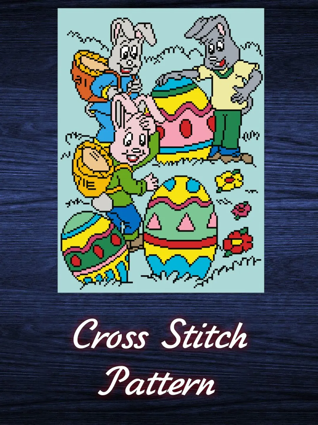 Cross Stitch Pattern Easter Hares and Easter Eggs Digital Download PDF