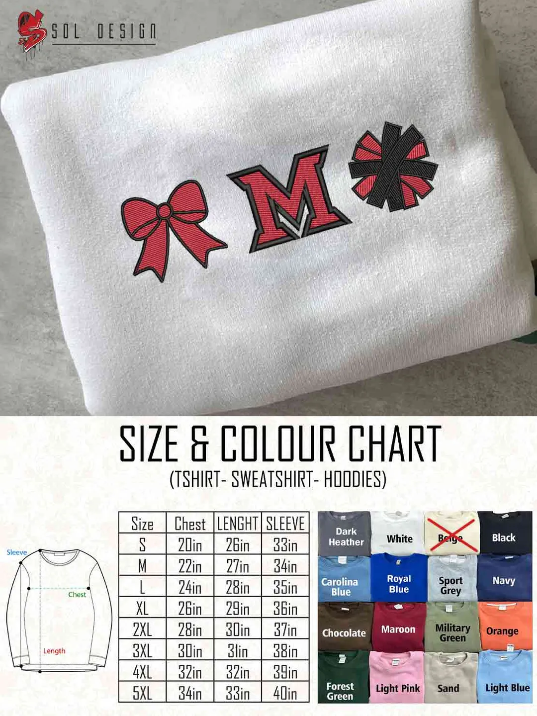 Miami OH RedHawk Cheer Poms Bow Embroidered Sweatshirt, Football Embroidered Sweatshirt, Sport Game Day Cheerleader Shirt, Embroidered Hoodie, Unisex Crewneck, College Football Team Fan Gift Tee