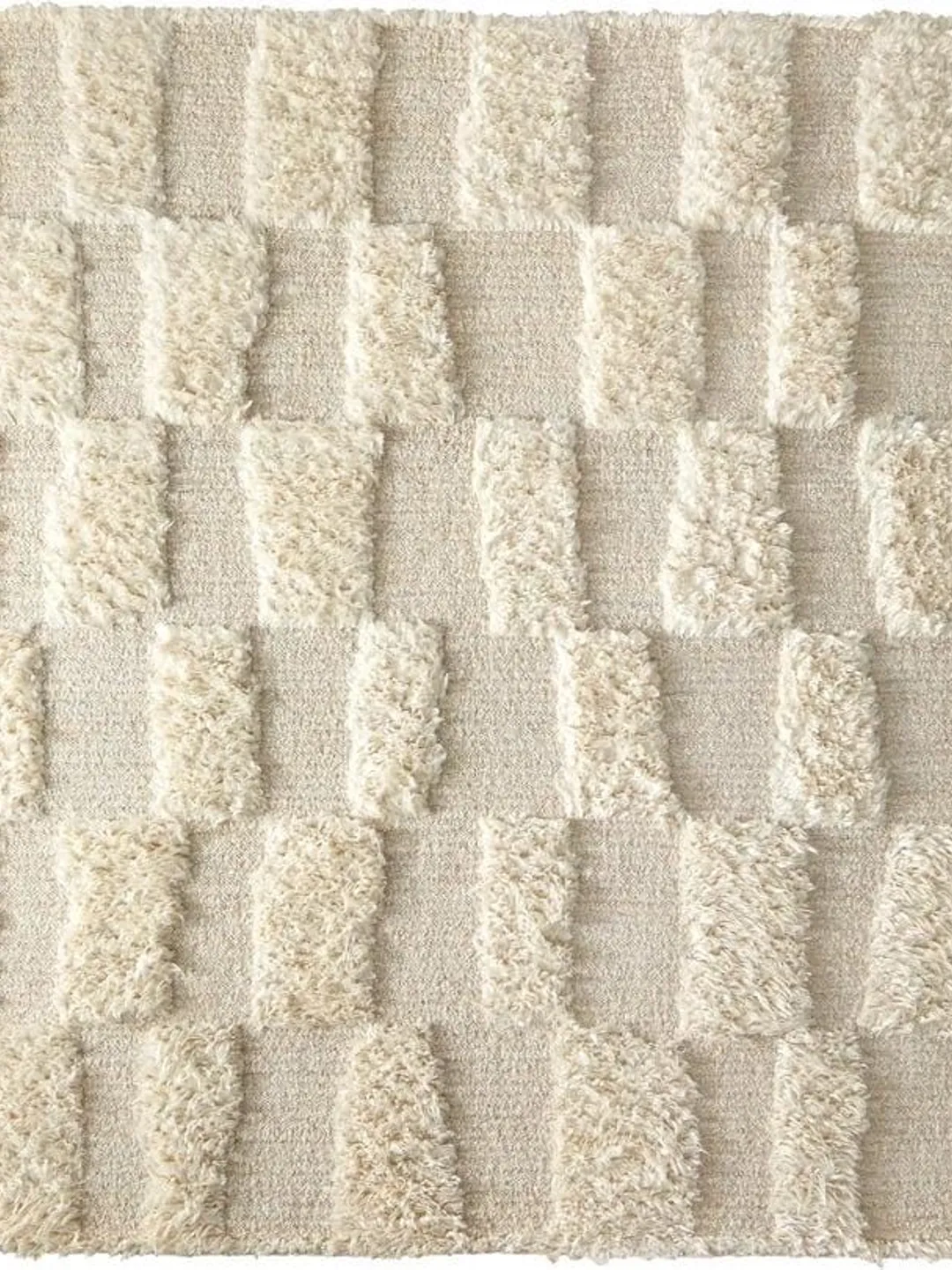 Neurtral Checkerd Rug Hand Knotted Checkered Blue Ivory Flat Weave Wool Area Rug