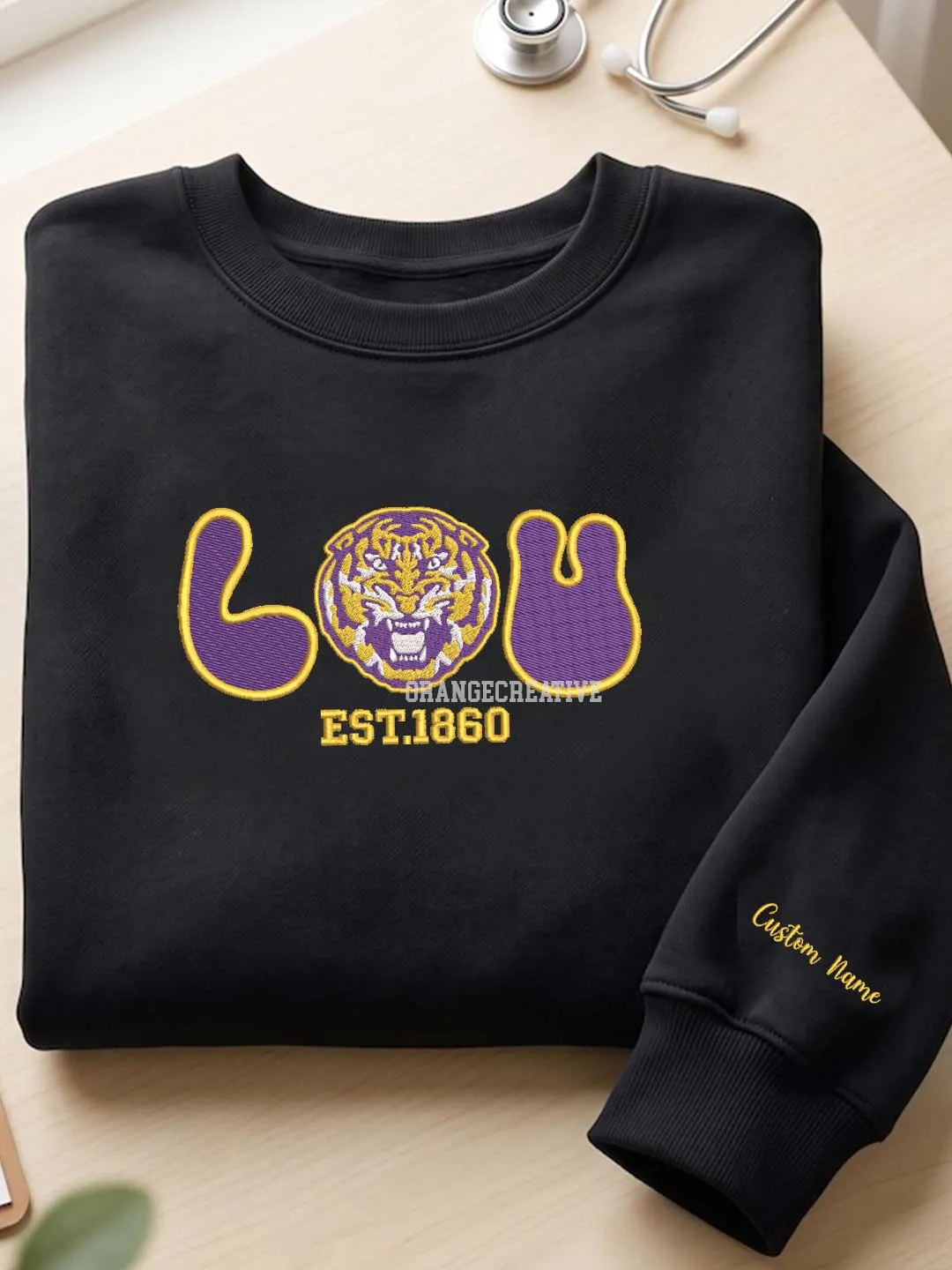 LSU Tiger Est Embroidered Sweatshirt, Sport Embroidered Crewneck, Football Embroidered Shirt, College Sweatshirt, Crewneck Gift