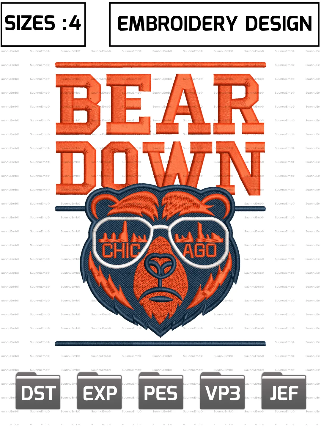 Chicago Bear Down Logo Embroidery Design,NFL Logos Embroidery Design,NFL Teams, Machine Embroidery Design File,4 Sizes, Digital Download