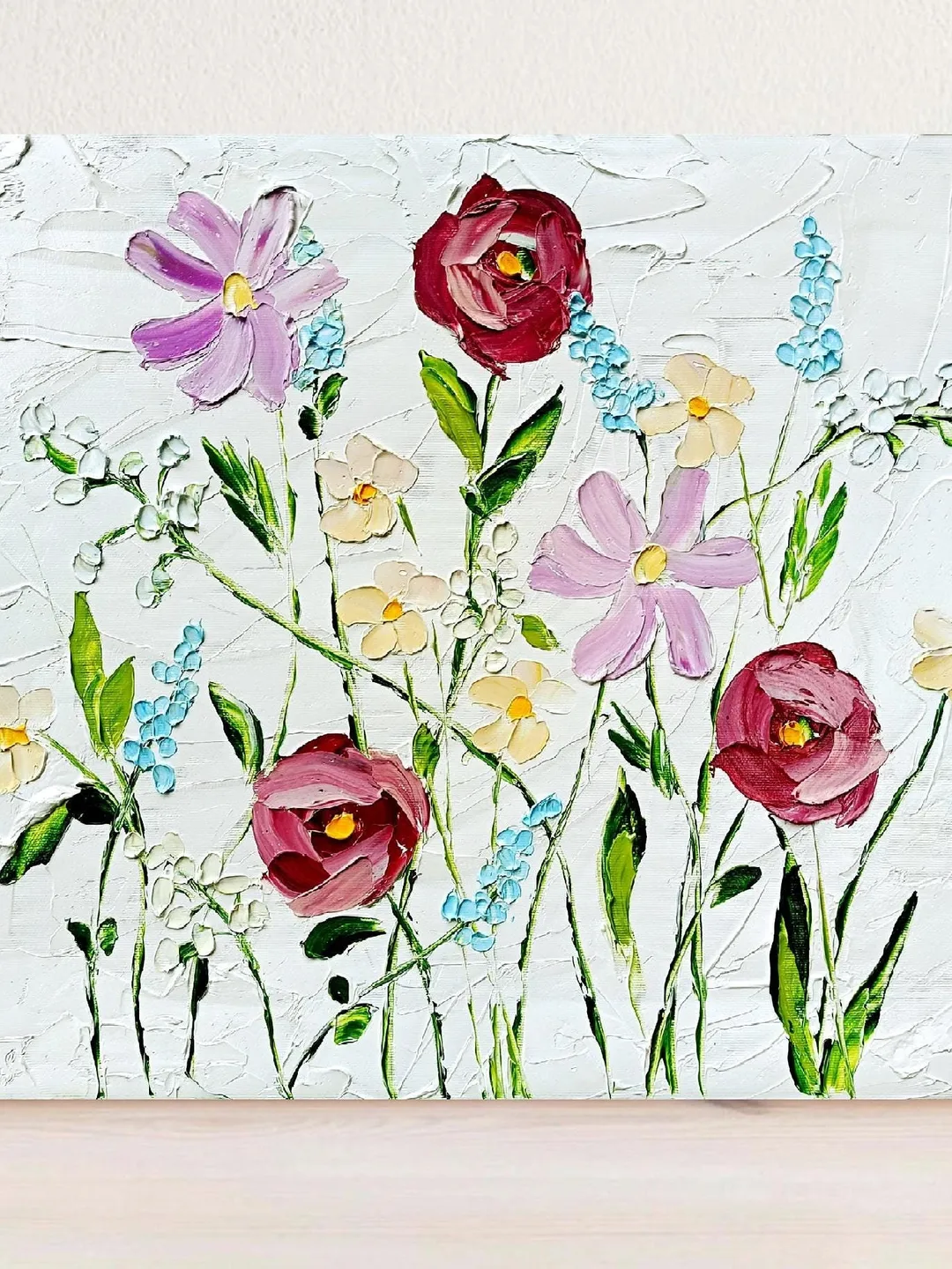 Flower Painting On Canvas Original Art Pink Purple Meadow Flowers Floral Art Impasto Painting Abstract 16 by 20 Gifts by ArtProkopaloSv