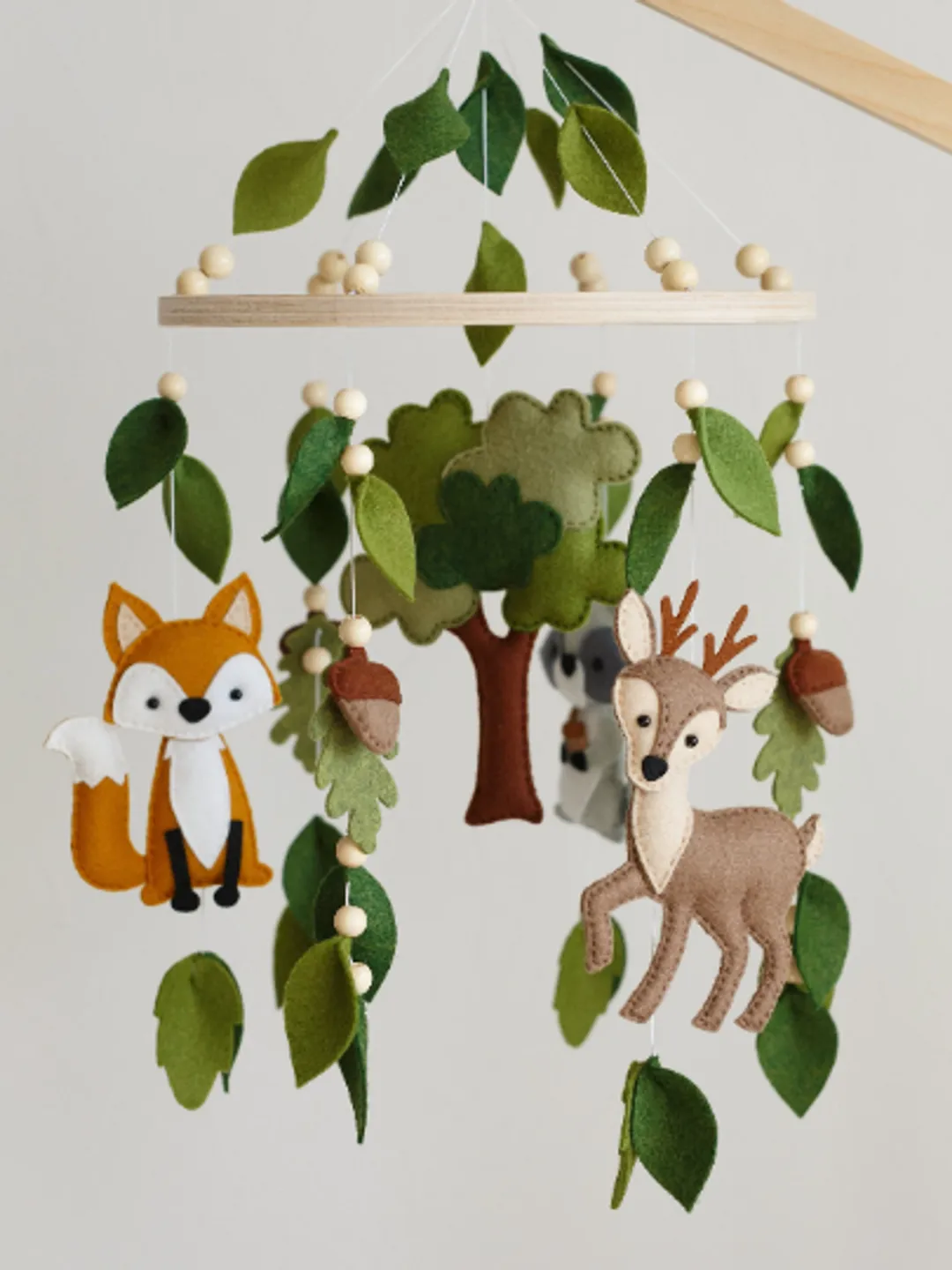 Handcrafted Fox, Deer, Raccoon and Woodland Themed Felt Baby Mobile - Customizable Nursery Decor