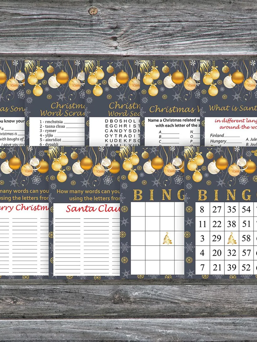 Christmas party games bundle,Printable Christmas Party Game Pack,Golden christmas toys Christmas Trivia Game Cards