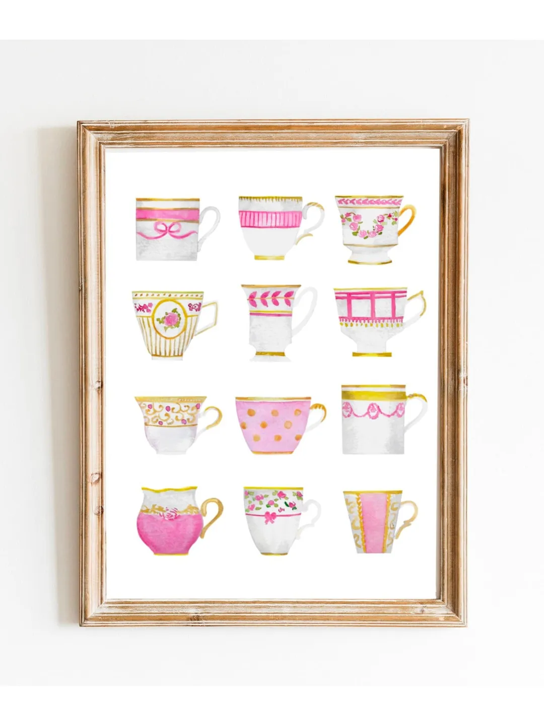 Pink Tea Cups Print, Watercolor Painting, Tea Art, Gift For Tea Lovers, Kitchen Art, Vintage Tea Cup Art, Tea Watercolor, Tea Gift, Cup Art
