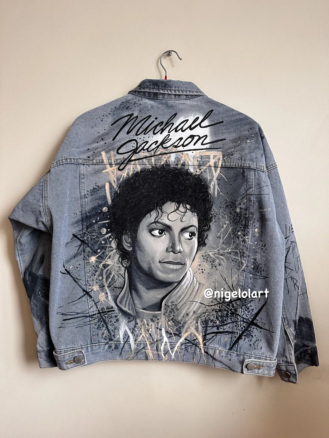 Painted denim jacket Thriller Michael Jackson Custom gifts Blue denim jacket King of pop mj Dangerous Smooth Criminal