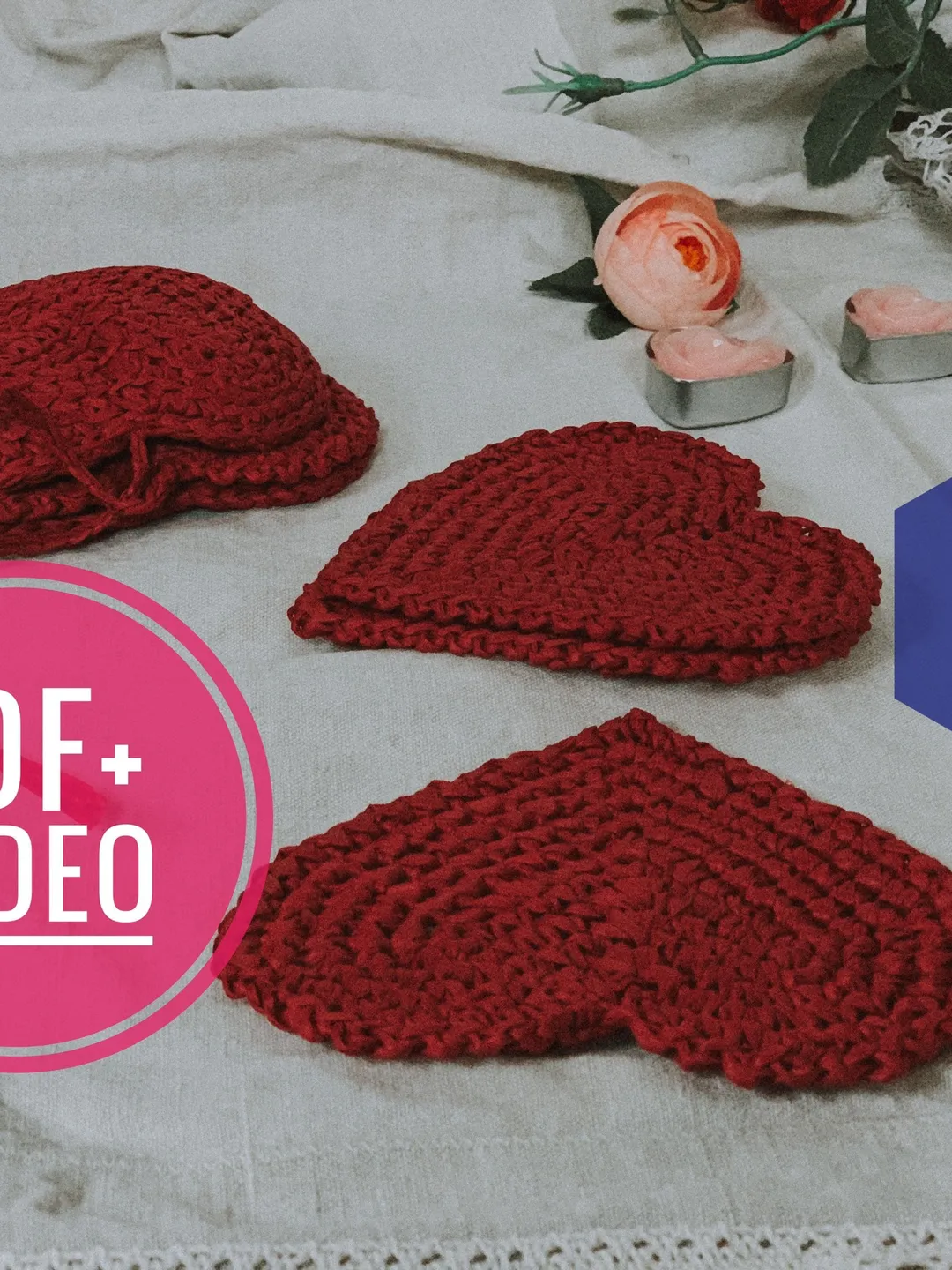 Crochet free coaster heart in case with raffia yarn, PDF pattern, digital instant download