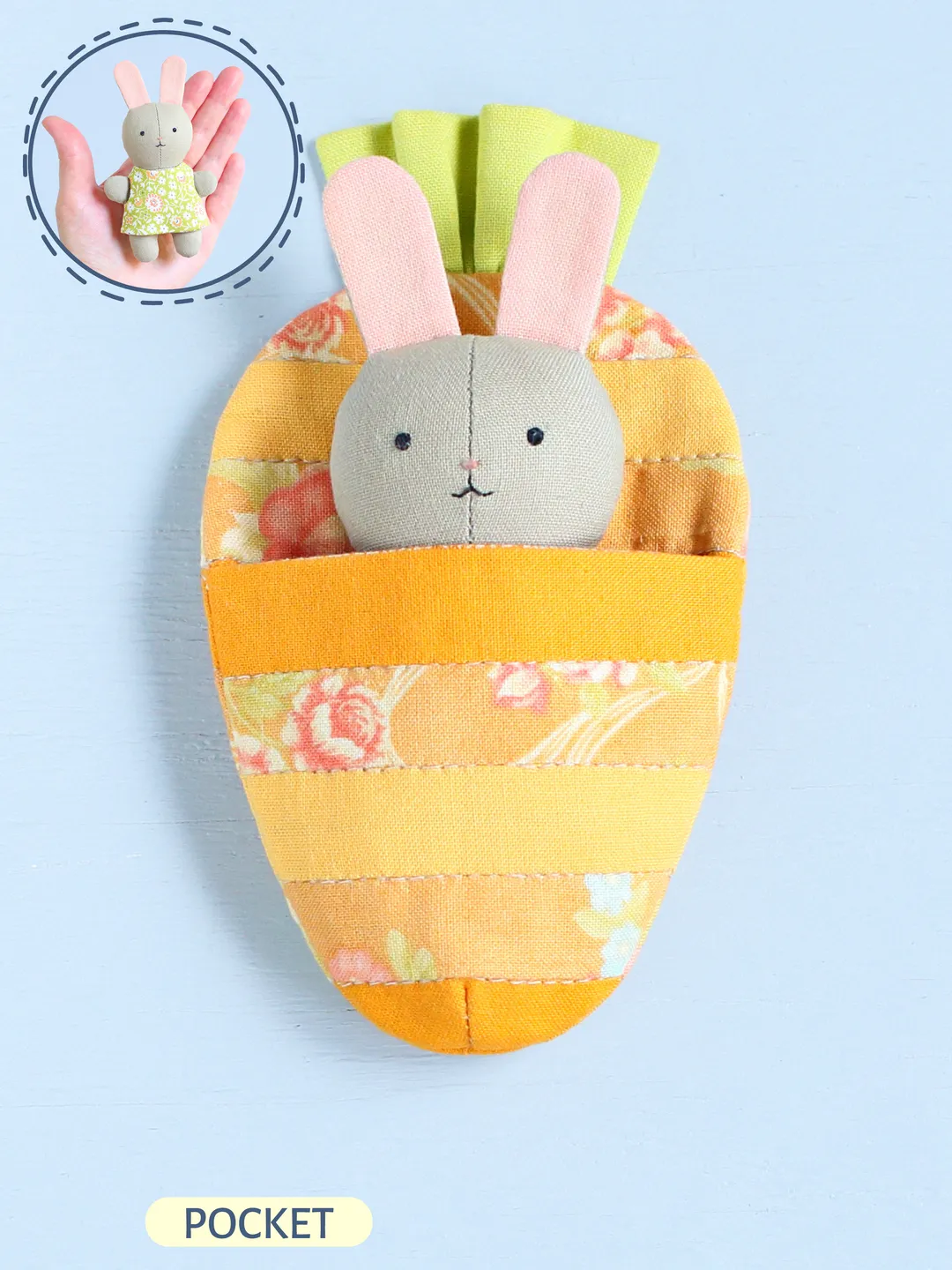 2 PDF Pocket Bunny Stuffed Animal and Carrot Sleeping Bag Sewing Patterns Bundle