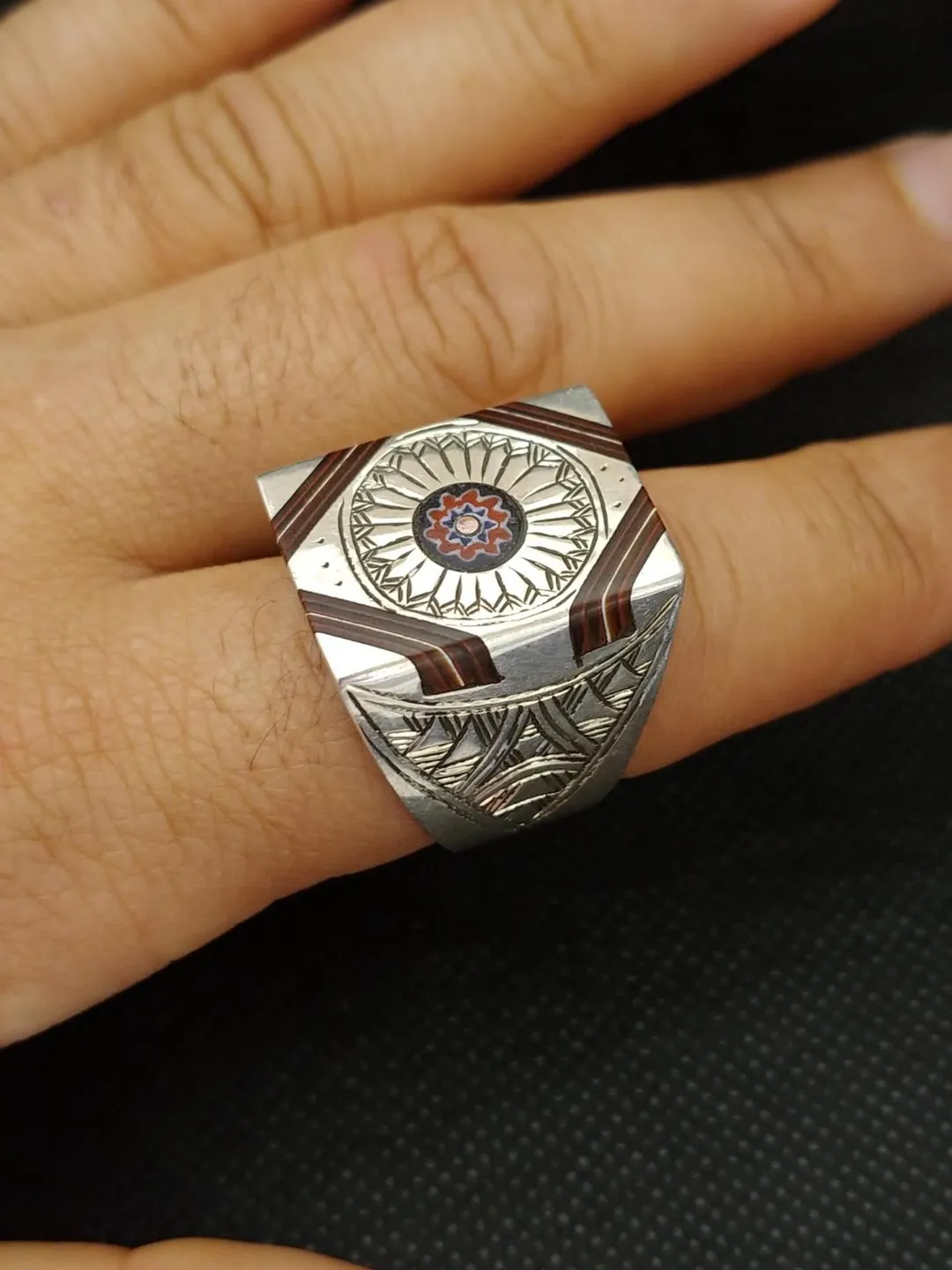 Vintage Tuareg Sterling Silver Ring: Moroccan Berber Ebony