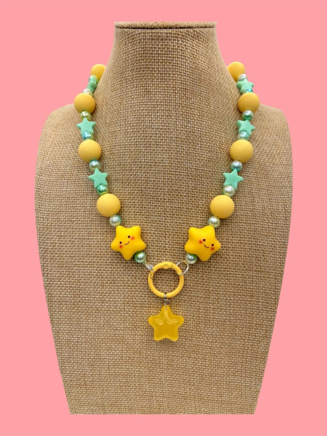 Kawaii Lemon & mint beaded star charm necklace