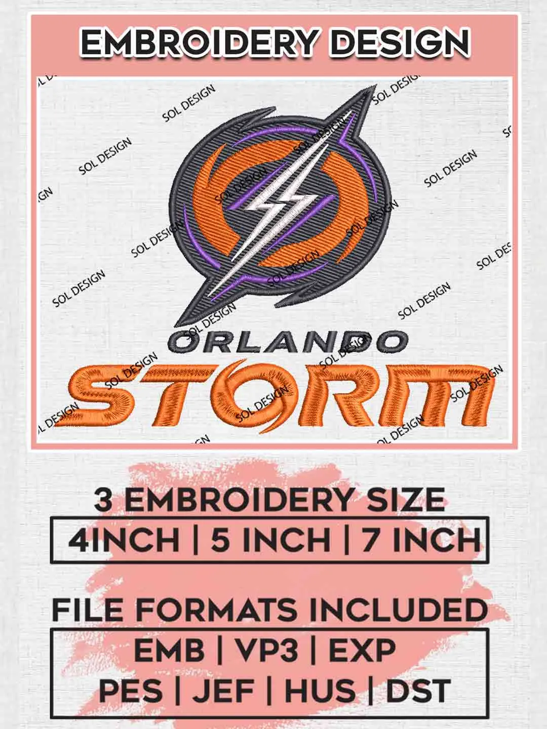 UFL Orlando Storm Embroidery Design, Football League Embroidery files, Sport Machine embroidery designs, 3 sizes, Instant Download